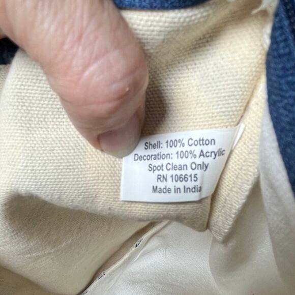 Two’s Company Blue White Cotton Tassel Pouch Bag Embroidered 11.5x8 - Picture 7 of 7